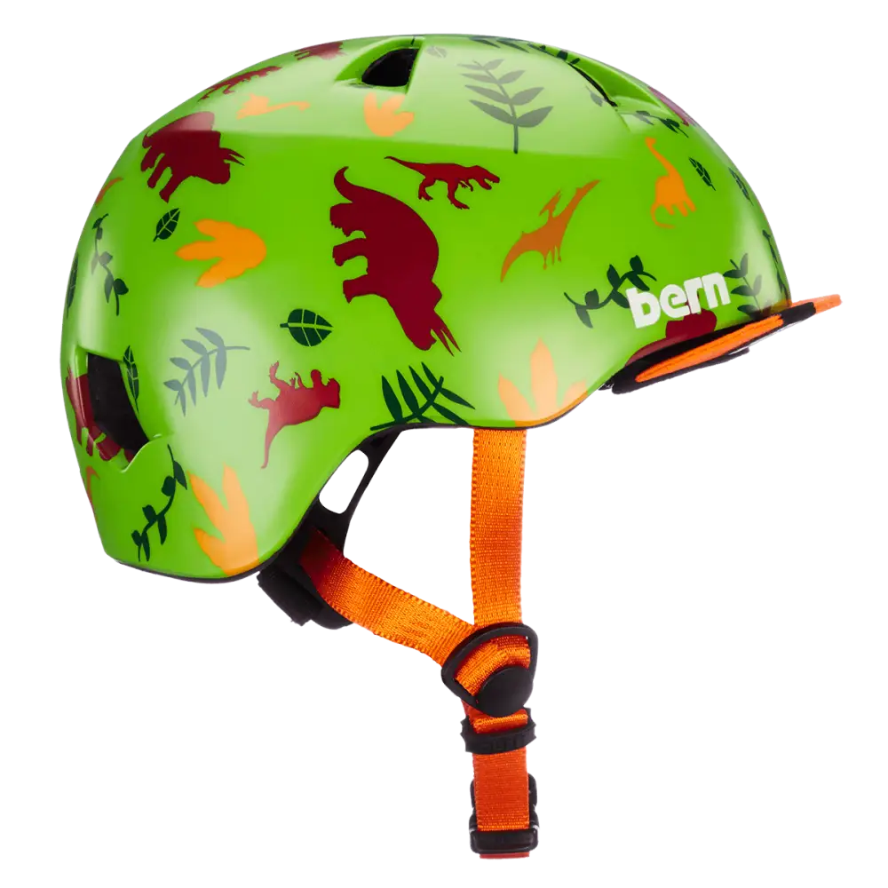 Bern Tigre Satin Green Dino w/ Visor – XXS - Bern Helmet Tigre Satin Green Dino w/ Visor – XXS