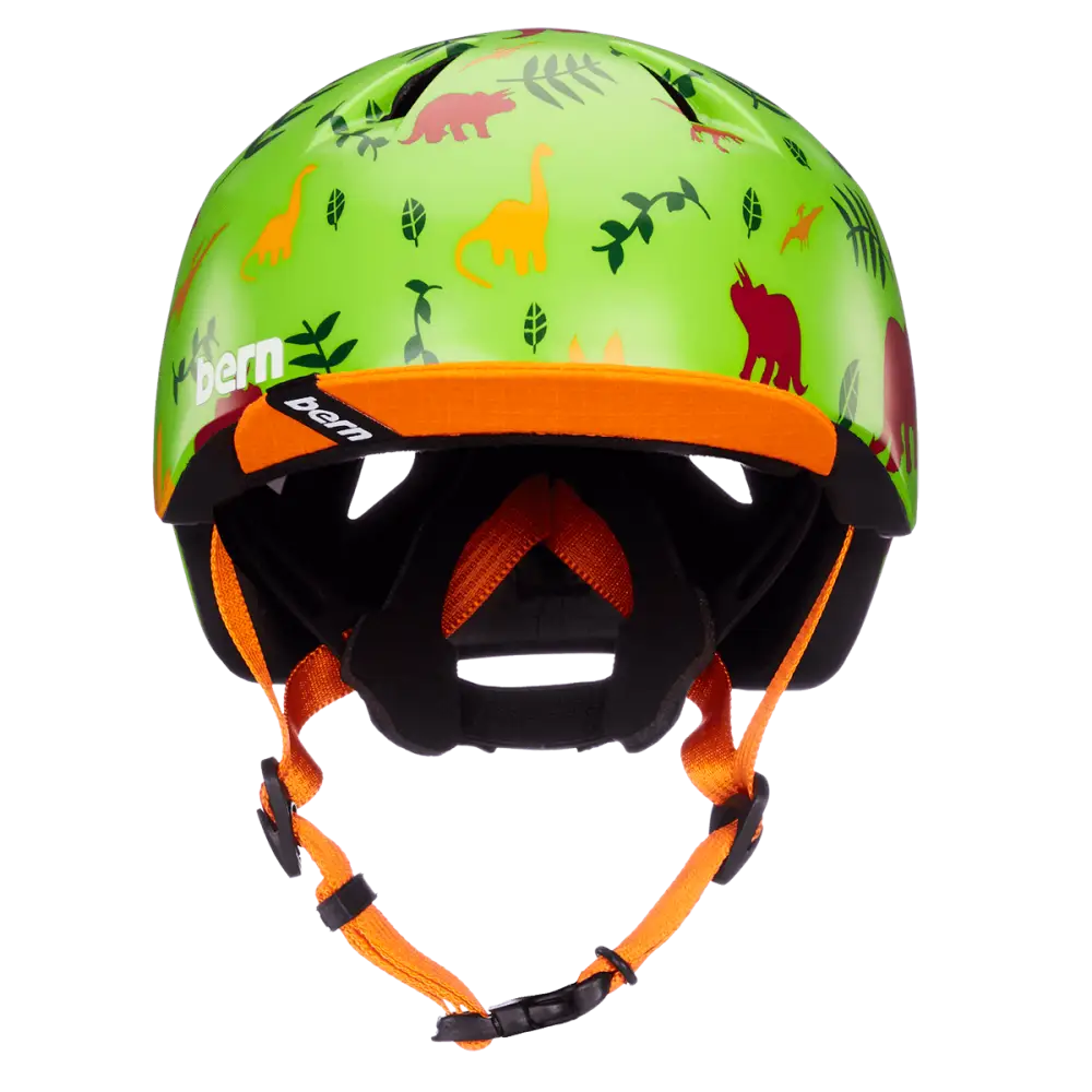 Bern Tigre Satin Green Dino w/ Visor – XXS - Bern Helmet Tigre Satin Green Dino w/ Visor – XXS